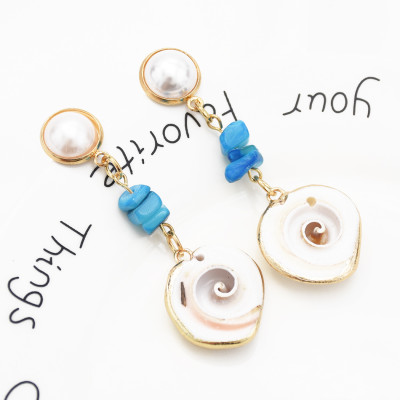 E-5417 Bohemian Metal conch Pearl Alloy Shell Pendant Drop Hoop Earrings for Women Summer Beach Jewelry