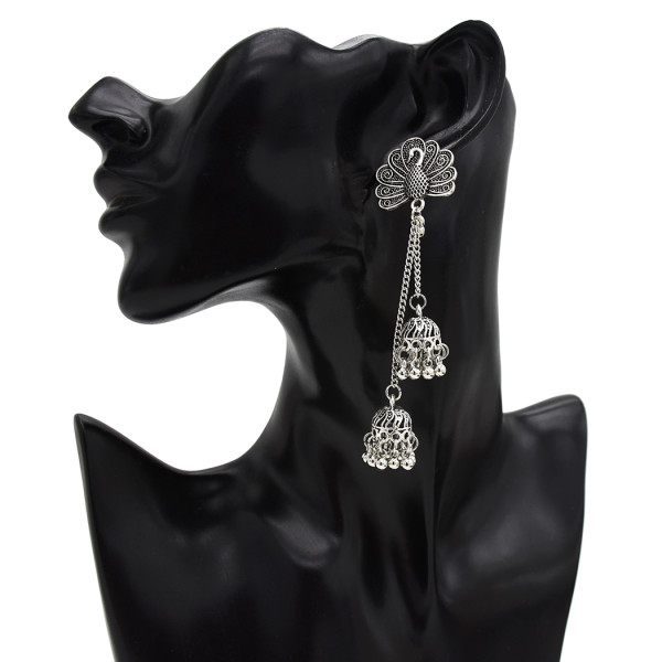 E-5422 Indian Big Flower Gold Silver Bells Long Tassel Jhumka Earrings For Women Wedding Party Jewelry