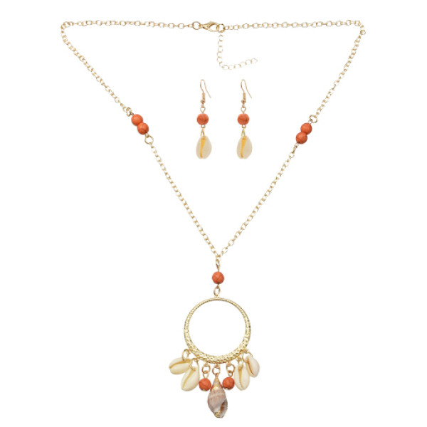 N-7284 Bohemian Natural Sea Shell Pendant Necklaces Earrings Jewelry Sets for Women Summer Beach Gift