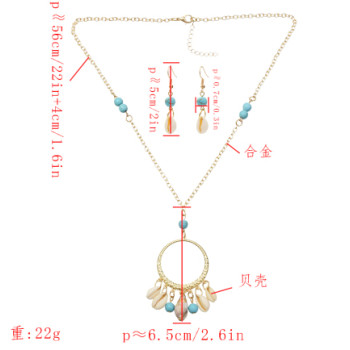 N-7284 Bohemian Natural Sea Shell Pendant Necklaces Earrings Jewelry Sets for Women Summer Beach Gift