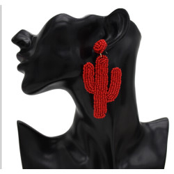 E-5426 5 Colors Handemade Resin Beaded Cactus Earrings for Women Bohemian Summer Party Jewelry