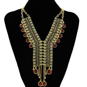 N-7040 Bohemian Golden  Gold Plated Chain Resins Beads Crystal Pendant Necklace Earring sets Women's Wedding Gift