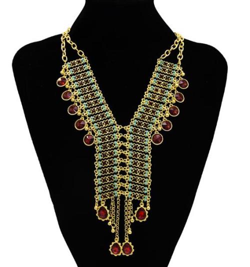 N-7040 Bohemian Golden  Gold Plated Chain Resins Beads Crystal Pendant Necklace Earring sets Women's Wedding Gift