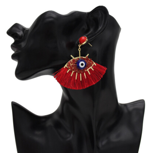 E-5428 Bohemian Handmade Beads Big Eye Tassel Drop Earrings For Women Wedding Trendy Girls Party Gift Statement Earrings