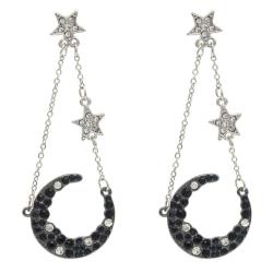 E-5432 Moon Star Dangle Earrings Korean Style Rhinestone Gun Black Silver Plated Long Drop Women Girl Ear Jewelry