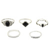 R-1417  5 Styles Vintage Silver Metal Acrylic Finger Ring Sets for Women Boho Wedding Party Jewelry