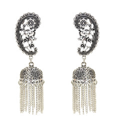 E-5433 Vintage Palace Silver Zamak Hollow Indian Bells Tassel Earrings For Women Jewellry
