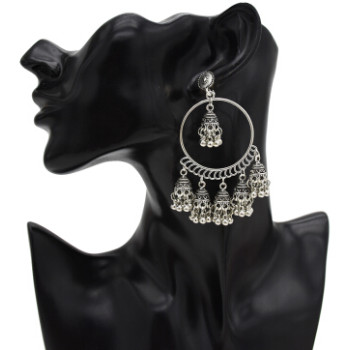 E-5434 Vintage Palace Silver Zamak Indian Bells Tassel Earrings With Birdcage For Women Jewellry