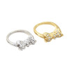 R-0158 2-COLOUR FASHION BOW DIAMOND CRYSTAL RING WEDDING RING BRIDE