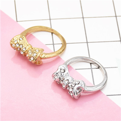 R-0158 2-COLOUR FASHION BOW DIAMOND CRYSTAL RING WEDDING RING BRIDE