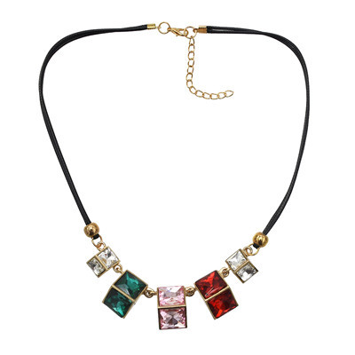 N-3872 Multicolor Stylish Geometric Crystal Pendant Necklace Adjustable Women's Jewelry