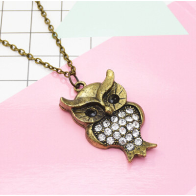 N-2567 Rhinestone Pendants Owl Necklace For Women Crystal Vintage Gold Color Long Necklaces Fashion Jewelry Christmas Gift