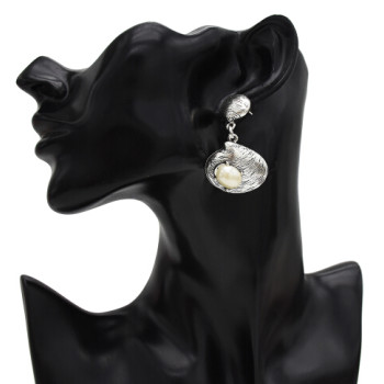 E-5435 Vintage Silver Gold Bronze Metal Shell Pearl Drop Dangle Earrings for Women Beach Party Jewelry