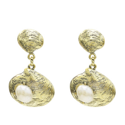 E-5435 Vintage Silver Gold Bronze Metal Shell Pearl Drop Dangle Earrings for Women Beach Party Jewelry