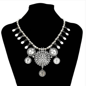 N-5629 Vintage Gold Silver Coin Beaded Statement Necklaces for Women Party Jewelry