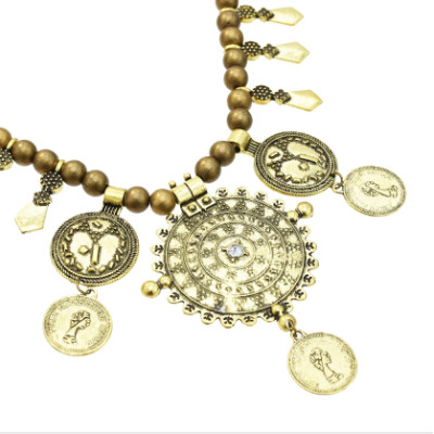 N-5629 Vintage Gold Silver Coin Beaded Statement Necklaces for Women Party Jewelry