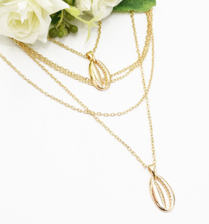 N-7286 Fashion Multi-layers Gold Chain Shell Pendant Necklaces for Women Boho Summer Beach Jewelry