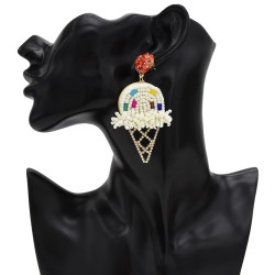 E-5442 Rice Beads Ice Cream Earrings Rhinestones Apple Pendant Earrings Summer Beach Party Big Earrings