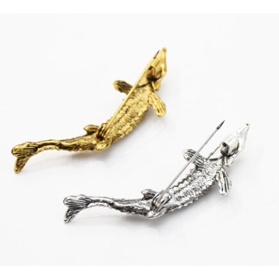 P-0443 Vintage Gold Silver Metal Fish Brooches for Women Men Dress Suit Fashion Party Accessories