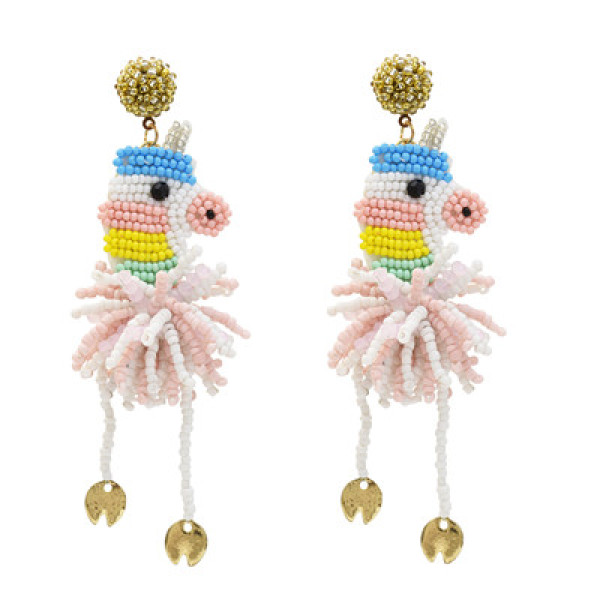 E-5441 Rice Beads Animal Earrings Cute Party Tassel Earrings
