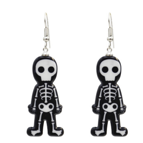 E-5445 4 Styles Black Acrylic Skull Drop Earrings for Women Halloween Party Jewelry Gift