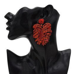 E-5447 Handmade Fashion Leaf-shaped Rice Beads Dangle Earrings Women's Personality Temperament Pendant Earrings