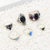 R-1513 6pcs/set New fashion Silver Plated Rhinestone Beads Midi Finger Ring Sets  Ethnic Women Girls Rings