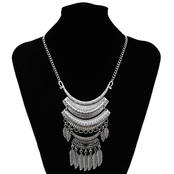 N-7293 Vintage Silver Leaf Beaded Statement Necklaces for Women Party Jewelry