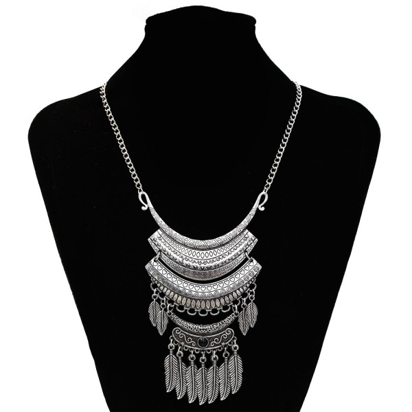 N-7293 Vintage Silver Leaf Beaded Statement Necklaces for Women Party Jewelry