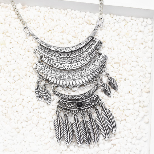 N-7293 Vintage Silver Leaf Beaded Statement Necklaces for Women Party Jewelry