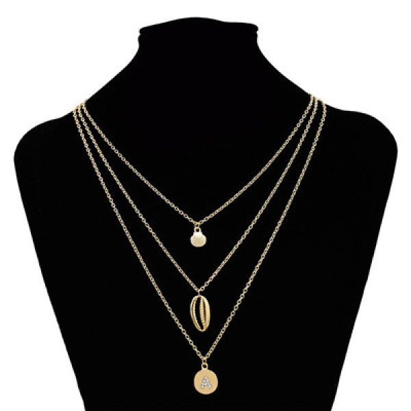 N-7295 Golden Fashion Multi-layer Shell Pendant Seaside Holiday Style Diamond Necklace
