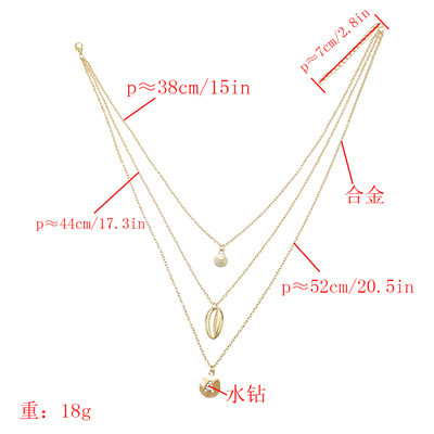 N-7295 Golden Fashion Multi-layer Shell Pendant Seaside Holiday Style Diamond Necklace