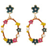 E-5454 Fashion Girl Gold Metal Flower Pearl Rhinestone Drop Earrings for Women Wedding Party Jewelry