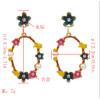E-5454 Fashion Girl Gold Metal Flower Pearl Rhinestone Drop Earrings for Women Wedding Party Jewelry