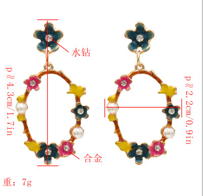 E-5454 Fashion Girl Gold Metal Flower Pearl Rhinestone Drop Earrings for Women Wedding Party Jewelry