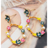 E-5454 Fashion Girl Gold Metal Flower Pearl Rhinestone Drop Earrings for Women Wedding Party Jewelry