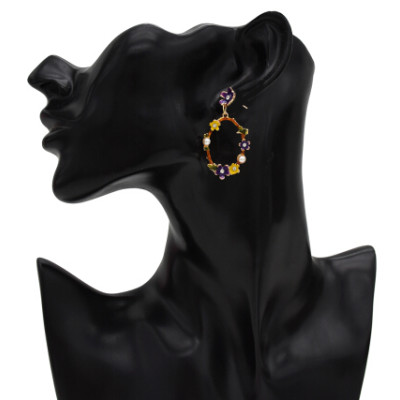 E-5454 Fashion Girl Gold Metal Flower Pearl Rhinestone Drop Earrings for Women Wedding Party Jewelry
