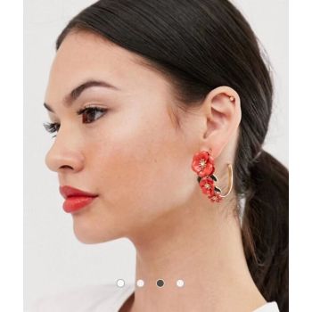 E-5459 Elegant Gold Metal Rhinestone Flower Hoop Earrings for Women Bridal Wedding Party Jewelry Gift