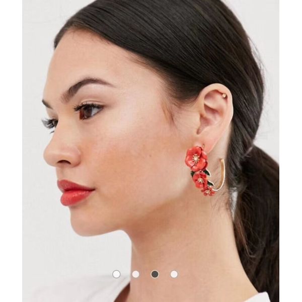 E-5459 Elegant Gold Metal Rhinestone Flower Hoop Earrings for Women Bridal Wedding Party Jewelry Gift