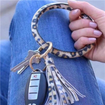 B-0990 Wristlet Keychain Bracelet Bangle Keyring Circle Key Ring Leather Tassel Bracelet Holder