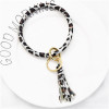 B-0990 Wristlet Keychain Bracelet Bangle Keyring Circle Key Ring Leather Tassel Bracelet Holder