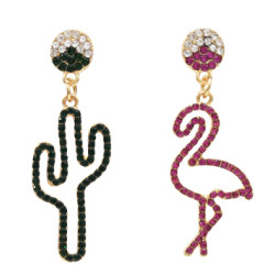 E-5465 Fashion Bird Cactus Crystal Rhinestone Dangle Drop Earrings Women Girl Jewelry Vacation Gift