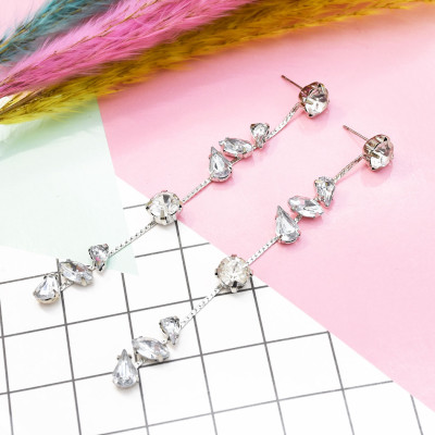 E-5468 Korean Romantic New Long Crystal Tassel Water Drop Earrings for Women Wedding Drop Earing Fashion Jewelry Gifts