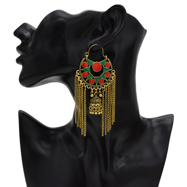 E-5469 Gypsy Chandelier-shaped Openwork Flower Earrings Bohemian Water Drops Carved Tassel Earrings