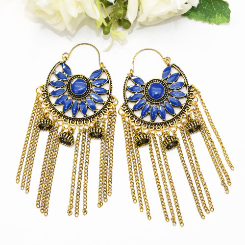 E-5469 Gypsy Chandelier-shaped Openwork Flower Earrings Bohemian Water Drops Carved Tassel Earrings
