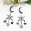 E-5471  2 Colors Rhinestone Star Moon Elegant Temperament Drop Dangle Earrings