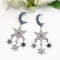 E-5471  2 Colors Rhinestone Star Moon Elegant Temperament Drop Dangle Earrings