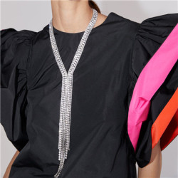 N-7299 Full Rhinestone Tassel Collar Statement Necklace for Women Novelty Fashion Jewelry