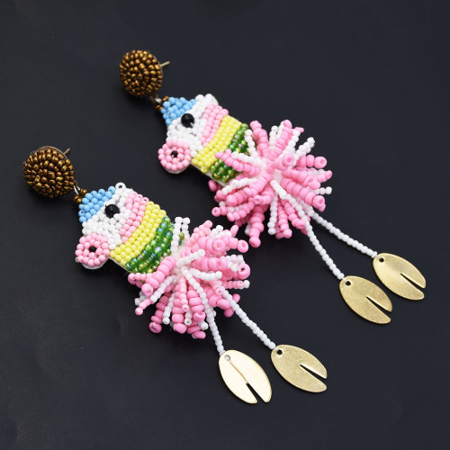 E-5473 Hot Sell Fashion jewelry Lovely Rice Beads Animal Horse Earrings Cute Party Tassel Earrings For Women Girls Gift