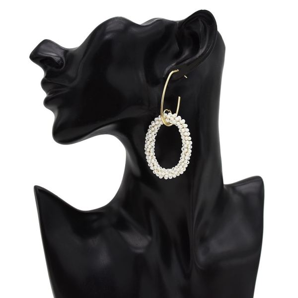 E-5477 Bohemian Colorful Beads Hoop Earrings for Women Big Circle Round Drop Earrings